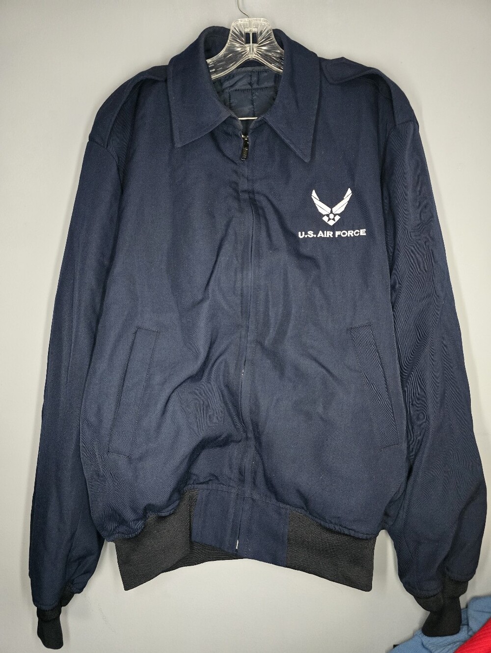 USAF US Air Force Bomber Jacket w/Removable Vest Liner-44L/XL-Navy Blue-Military